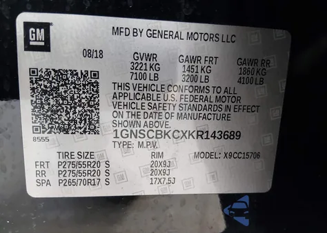 2019 Chevrolet Tahoe Lt from USA, damaged, VIN 1GNSCBKCXKR143689